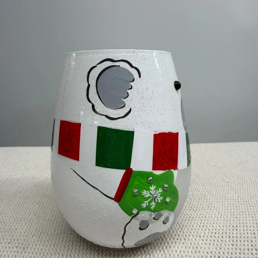 Lolita‎ Hand Painted Polar Bear Stemless Wine Glass Winter Fun Drinkware